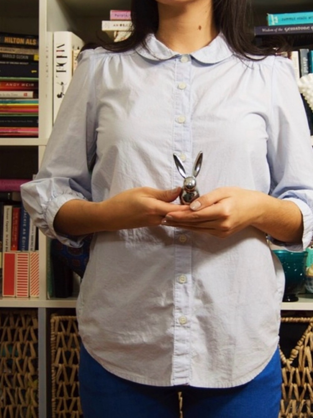 French Connection Light Blue Button-Up Peter Pan Collar Shirt
